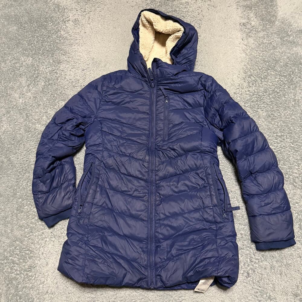 Eddie Bauer Puffer Jacket Kids Youth Small 7-8 Blue Down Hooded Winter Coat